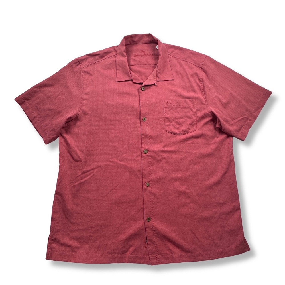 Tommy Bahama IslandZone Silk Blend Camp Shirt Textured Red Mens XXL